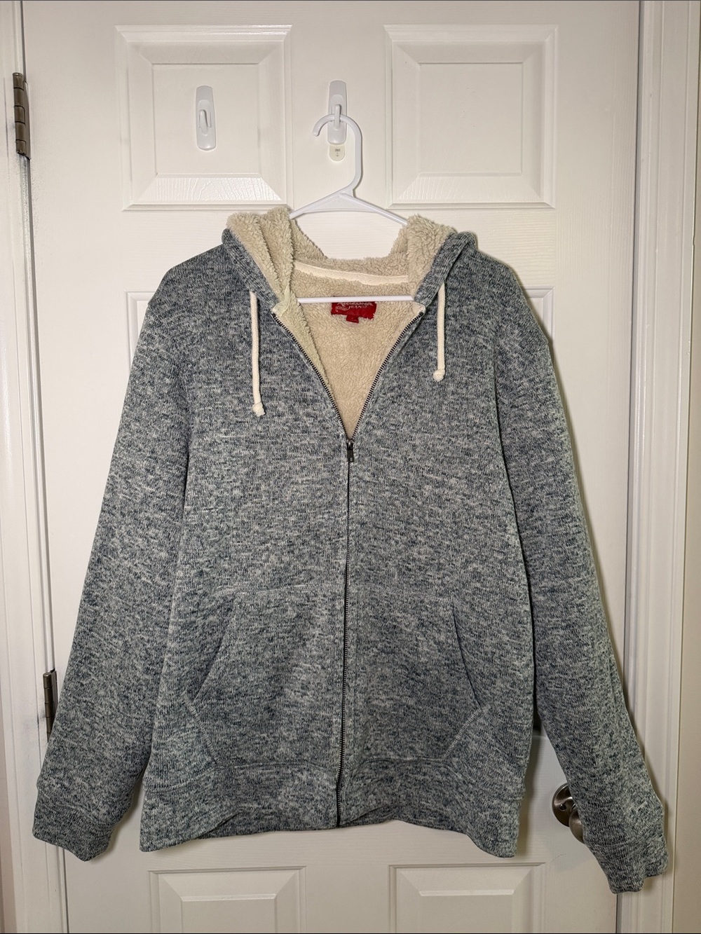Arizona Jean Company Men's Heather Gray Sherpa Zip-Up Hoodie with Cream Lining